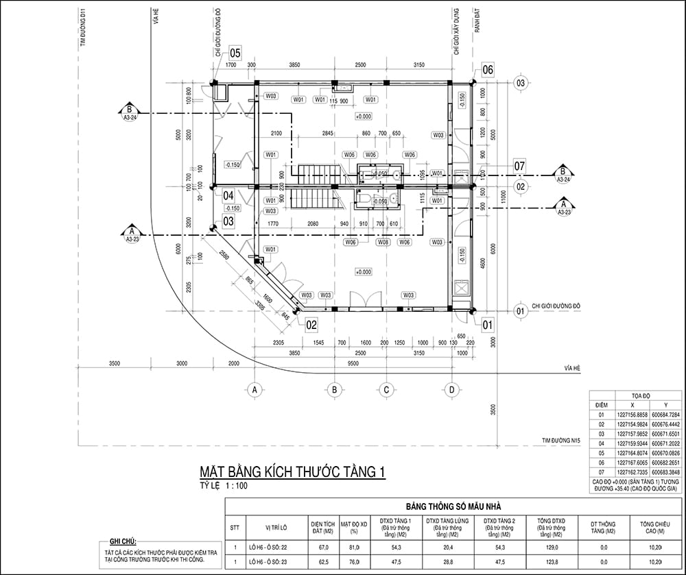 Bản vẽ thiết kế Tầng 1 nhà mẫu K Home New City