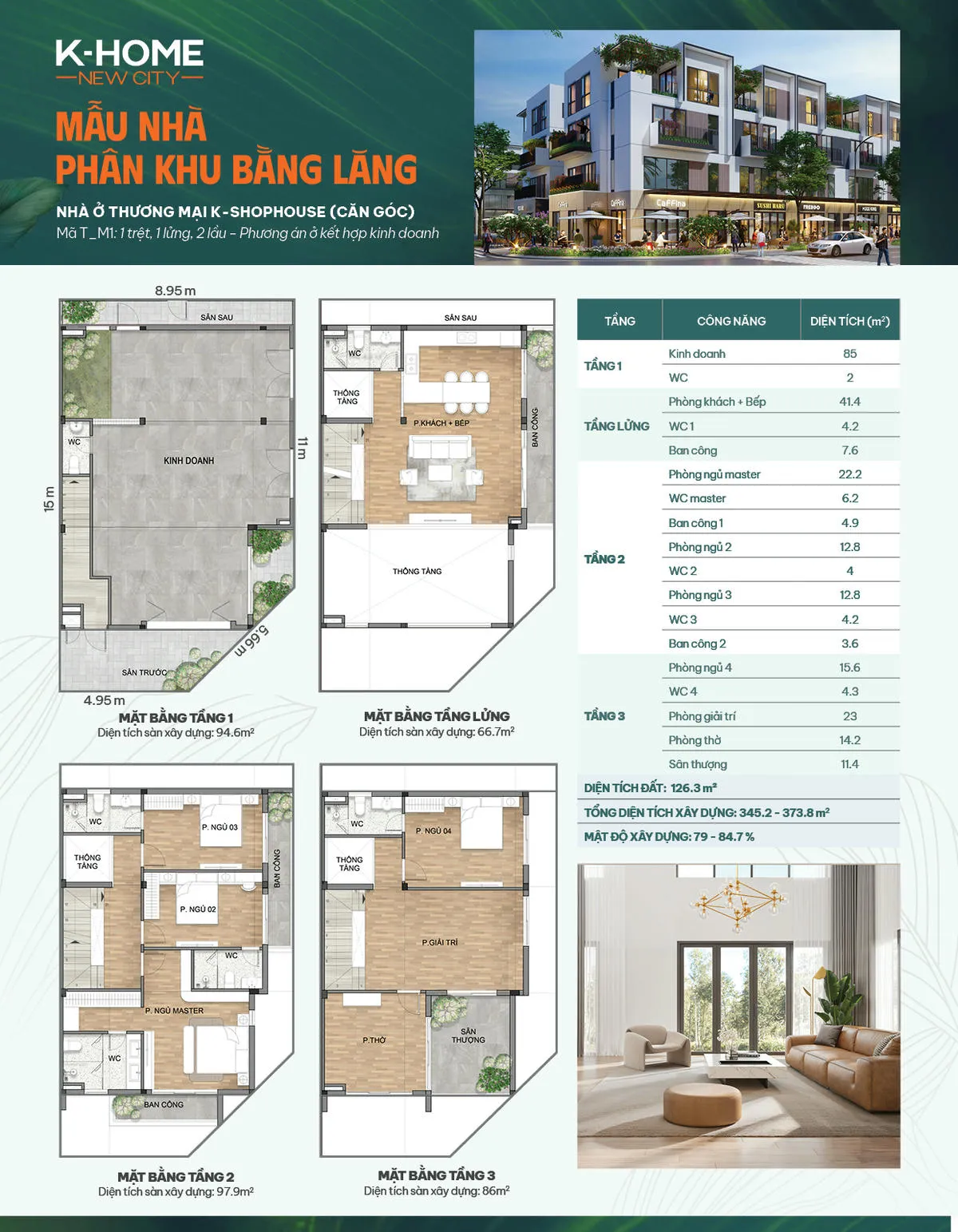 Căn góc T - M1, phương án ở kết hợp kinh doanh