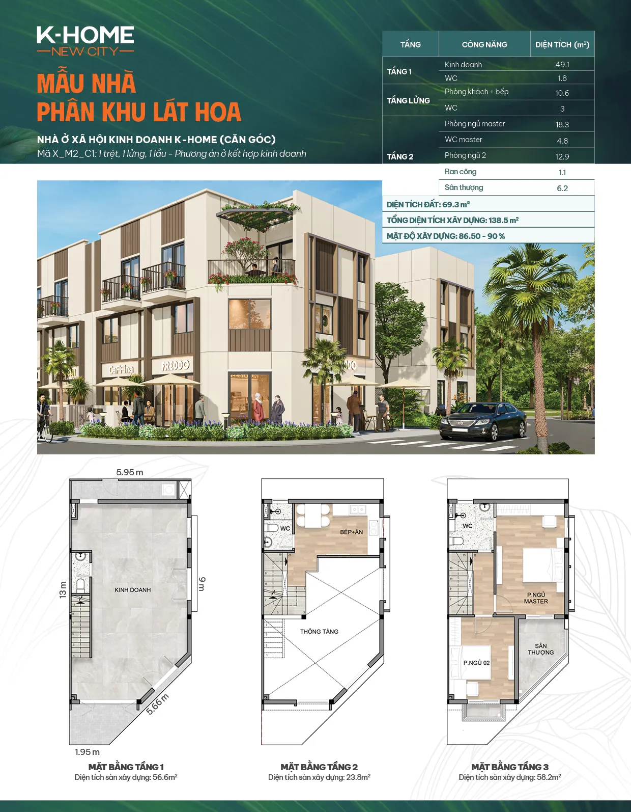 Căn góc X - M2 - C1, phương án ở kết hợp kinh doanh