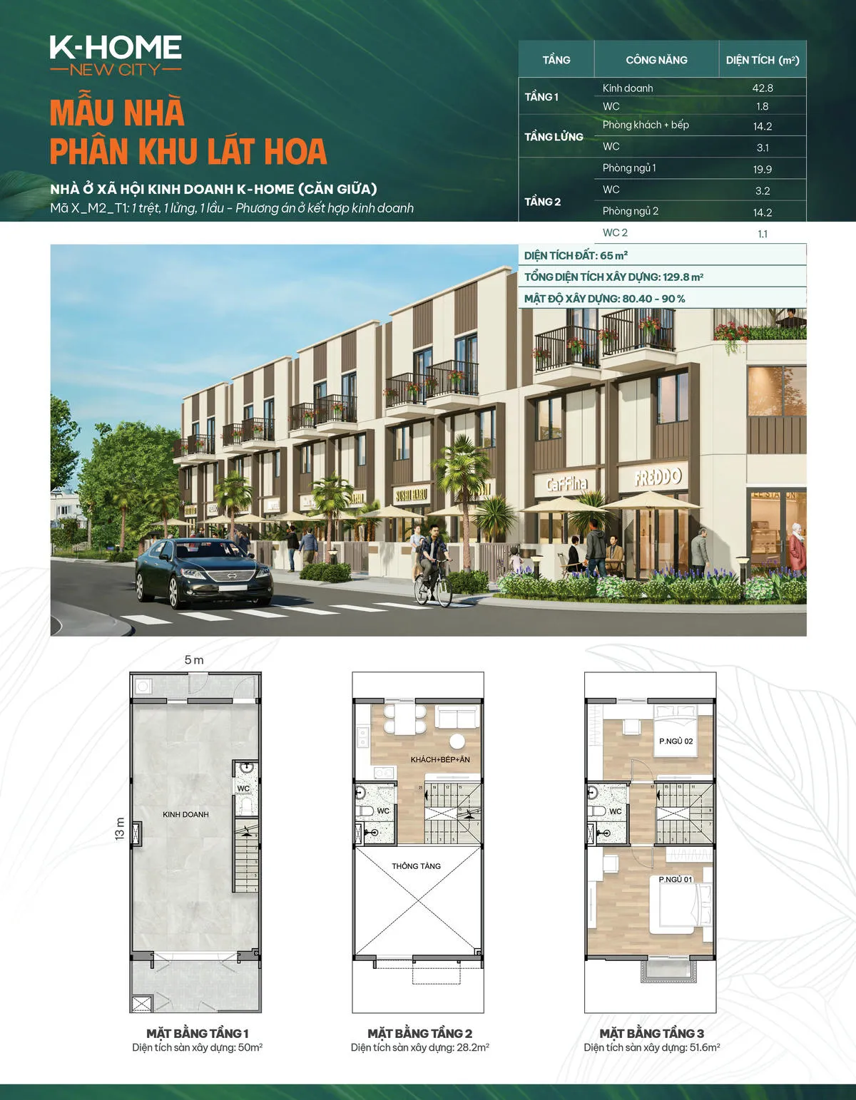 Căn giữa X - M2 - T1, phương án ở kết hợp kinh doanh