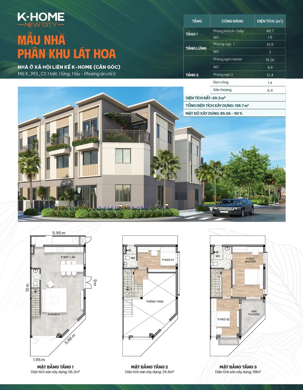 Căn góc X - M3 - C1, phương án chỉ ở