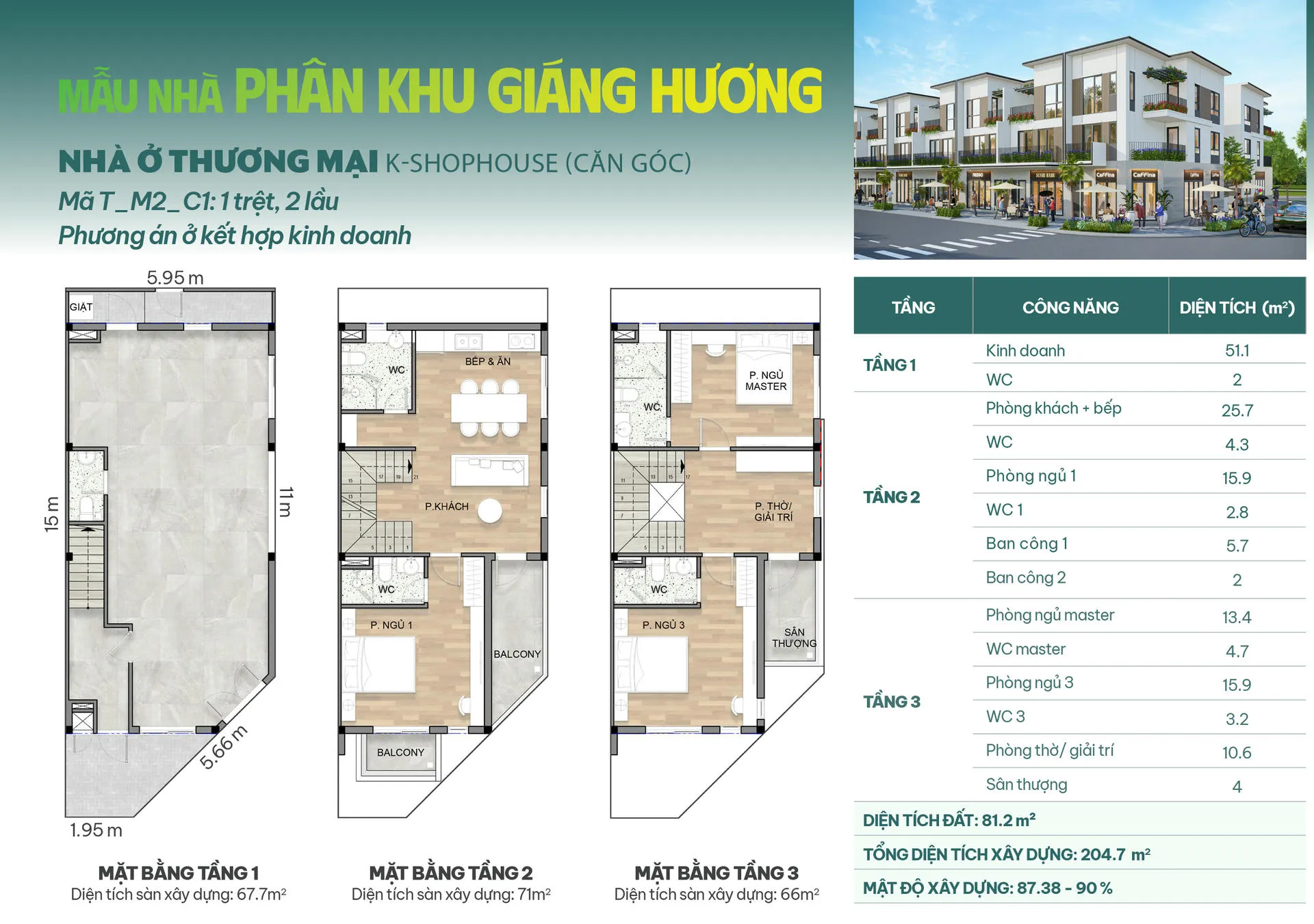 Mẫu căn góc T - M2 - C1, phương án ở kết hợp kinh doanh