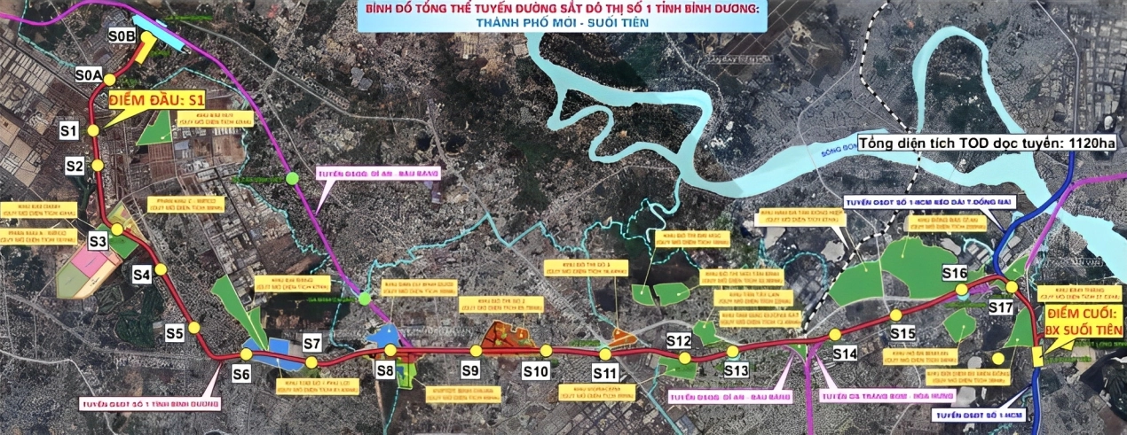 Tuyến Metro Số 1: TP Mới Bình Dương - Suối Tiên có chiều dài 29km