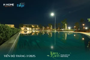 Hồ bơi tại K Home New City vào buổi tối